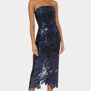 Milly Kait Sequins Dress Gown Size 4 Strapless Midi New Formal evening cocktail